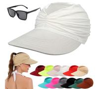 HOPASRISEE Ponytail Visor Hat for Women, UPF 50+ Uv Protection Sun Visor Hat, Wide Brim Lightweight Cap for Summer Beach (1PC-D)