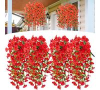 HOPASRISEE Precisetrue Hanging Flowers 2 Pack, 69 UV-Proof Silk Morning Glories, No Fade Fake Plastic Flowers for Decoration Hanging Planters Indoor Outside Garden Porch Window Home Wedding (6, Red)