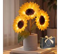 HOPASRISEE Shimmering Sunflower Lamp, Touch Dimming LED Sunflower Light, USB Rechargeable Artificial Flower Night Light for Valentines Day, Mothers Day Gift, Birthday, Anniversary (3Head)