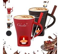 HOPASRISEE Sweet Fondue Meltie Cup, Ceramic Butter Warmers Chocolate Fondue Mug, Portable Cozy Companion Chocolate Melting Cup, Mini Cup with Fork for Candy Snack Caramel Party (2pcs c#)