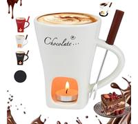 HOPASRISEE Sweet Fondue Meltie Cup, Ceramic Butter Warmers Chocolate Fondue Mug, Portable Cozy Companion Chocolate Melting Cup, Mini Cup with Fork for Candy Snack Caramel Party (White)