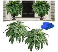 HOPASRISEE Uv Resistant Lifelike Artificial Boston Fern, Boston Fern Artificial Outdoor Plants Large, Uv Resistant Artificial Plants Outdoor, Faux Ferns For Outdoors Large (2PC,24 Leaves)