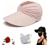 HOPASRISEE Women's UPF 50+ UV Protection Sun Visor Hat, Adjustable Wide Brim Sun Visor Ponytail Hat, Foldable Quickly-Dry Beach Cap for Golf Hiking (1PC-F)