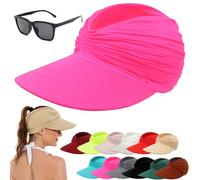 HOPASRISEE Women's UPF 50+ Uv Protection Sun Visor Hat, Ponytail Visor Hat for Women, Foldable Ponytail Sports Cap for Beach (1PC-H)