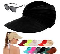 HOPASRISEE Women's UPF 50+ Uv Protection Sun Visor Hat, Ponytail Visor Hat for Women, Foldable Ponytail Sports Cap for Beach (1PC-J)