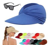 HOPASRISEE Women's UPF 50+ Uv Protection Sun Visor Hat, Ponytail Visor Hat for Women, Foldable Ponytail Sports Cap for Beach (1PC-M)