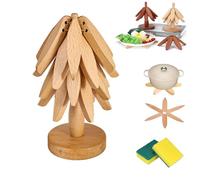 HOPASRISEE Wooden Tree Coasters, 3-set Beige, Walnut Material, Tree Shape, Coaster Type, Trivet Product Name, Home Decor