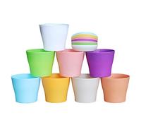 HOPATE 8Pcs Plastic Plant Pot Colorful Flower Pots Round Seedling Nursery Pots Small Plant Pots with Saucers Plastic Planters for Indoor Outdoor Garden Succulent Plants Herb 8 Colors 12x14cm
