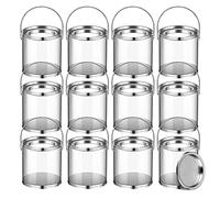 Hopbucan 12Pack Mini Clear Plastic Paint Cans Small Empty Paint Cans for Crafts Candy DIY Projects Favor Decor,3 x 3 Inches