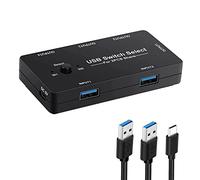 Hopbucan 2 Computer Sharing 4 USB Devices, USB KVM Switcher with One Button Swapping, 4 Port USB2.0 Switch