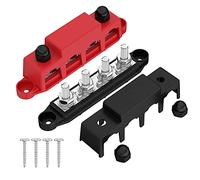 Hopbucan 2Pcs 12V Power Distribution Block 250A Bus Terminal Block with Cover 4 x 3/8 Inch Binding Posts, Red+Black