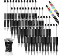 Hopbucan 50Pcs Plastic Beadable Pen Bead Ballpoint Pen Shaft Black Ink Beaded Pens with 50 Refills for DIY Making Gift Black