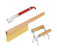 Hopbucan Bee Hive Tool Silver Stainless Steel+Wooden Multifunctional for Beekeepers,Include J Hook Frame Lifter Bee Hive Frame Grip Holder Lift,Wooden Beekeeping Brush