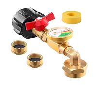 Hopbucan Brass Propane Tank Adapter with Propane Tank Gauge, 90 Degrees Refill Pressure Adapter with Control Valve