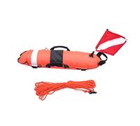 Hopbucan Inflation Marker Buoy Signal Float with Flag and Rope,for Freediving Snorkeling,Red