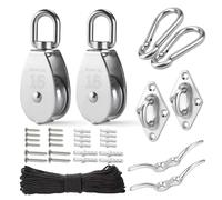 Hopbucan M15 Stainless Steel Pulley System Kit-Heavy-Duty Pulley Wheel, Pulley Block with Nylon Rope 4MM, Hooks, Plate Easy Install (2 Pack)