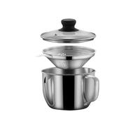 Hopbucan Stainless Steel Fat Separator 1L/4 Cup, Grease Separator with Strainer and Glass Lid, Soup Oil Separator Cup