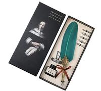 Hopcd Feather Pen, Retro Classical Handmade Dip Feather Pen Ink Set Antique Calligraphy Writing Quill Pen Old European Style Ink Bottle Set Gift Box with 1 x Ink Bottle and 5 x Replacement Nib