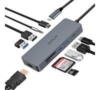 HOPDAY USB C Adapter, USB C Hub for MacBook Pro/Air iPad Pro, 10 in 1 HDMI 4K Docking Station for Surface Pro 8 y Otros Dispositivos Tipo C (PD 100 W, USB 3.0 TF)