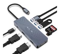 HOPDAY USB C Hub, 9 in 1 Triple Display USB C Adapter by 2*HDMI/VGA, Macbook Pro/Air 5Gbps Fast Docking Station for Dell,Surface,HP,Lenovo and Type C Devices (SD/TF+USB A 3.0/2.0+PD Charging)