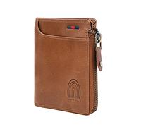 Hope and Glory Men's Full Grain Leather Wallet | RFID Blocking | Extra Capacity Bifold Wallet | Vintage Distressed Handmade with Heavy Duty Stitching |, beige, Half zip