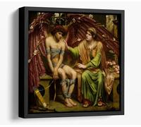 Hope Comforting Love in Bondage, 1901 Artist Sidney Harold Meteyard Canvas Floater Frame Square Print Picture Art - Black Frame 30 inch wide x 30 inch high