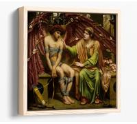 Hope Comforting Love in Bondage, 1901 Artist Sidney Harold Meteyard Canvas Floater Frame Square Print Picture Art - Light Oak Frame 12 inch wide x 12 inch high