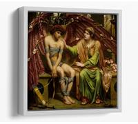 Hope Comforting Love in Bondage, 1901 Artist Sidney Harold Meteyard Canvas Floater Frame Square Print Picture Art - White Frame 24 inch wide x 24 inch high