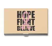 Hope Fight Believe - Breast Cancer Business Card Wallet Credit Card Holder Metal Square Small Pocket Purse
