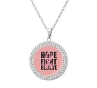 Hope Fight Believe - Breast Cancer Round Pendant Necklace Diamond Edging Brilliant Personalized Jewelry Gifts for Women Silver-style
