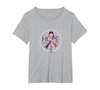 Hope for A Cure Cancer Awareness Ribbon Support T-Shirt, Women's Plus, Heather Grey, 5X
