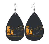 Hope For A Cure Multiple Sclerosis Awareness Leather Earrings For Women Dangle Earring Drop Pendant With Hook Gifts For Adult Girl