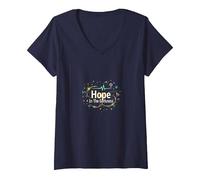 Hope in The Darkness Oncology Nurse Inspirational Gift V-Neck T-Shirt, Women, Navy, XXL