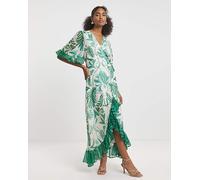 Hope & Ivy Clarissa Wrap Maxi Dress Green Multicolour 26