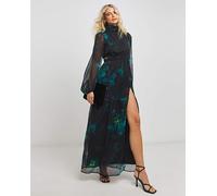 Hope & Ivy High Neck Rose Maxi Dress Navy 26