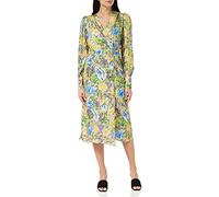 Hope & Ivy Womens The Katie Wrap Front Midi with Blouson Sleeve and Tie Waist Special Occasion Dress, Yellow. Green, 10 UK