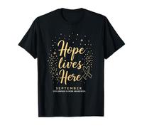 Hope Lives Here Ribbon Childhood Cancer Awareness Design T-Shirt