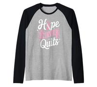 Hope Never Quits Pink Ribbon Breast Cancer Awareness Raglan Baseball Tee