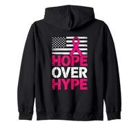 Hope Over Hype Breast Cancer Awareness Pink Ribbon Zip Hoodie