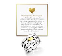 Hope Rings - Swim Against the Current Ring - Inspirational Jewelry for Women & Men - Adjustable Tarnish-Free 304 Stainless Steel Ring, Stainless Steel, No Gemstone