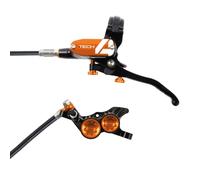 Hope Tech 4 V4 Disc Brake - Colours - Black / Orange / No Rotor / Rear / LH / Standard Hose / 1600mm