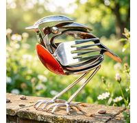 Hope Wings,Robin Bird Scrap Metal Art Sculpture,Handcrafted Stainless Steel Robin Statue Made from Fork & Spoon,Unique Recycled Cutlery Art Decor for Garden,Patio,Home or Office,Gift for Bird Lovers