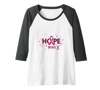 Hope Wins Breast Cancer Awareness Empowerment Raglan Baseball Tee, Women, Dark Heather/White, M