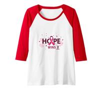Hope Wins Breast Cancer Awareness Empowerment Raglan Baseball Tee, Women, Red/White, M