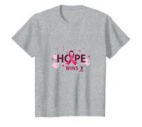 Hope Wins Breast Cancer Awareness Empowerment T-Shirt, Kids, Heather Grey, 3 Years