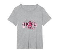 Hope Wins Breast Cancer Awareness Empowerment T-Shirt, Women's Plus, Heather Grey, 3X