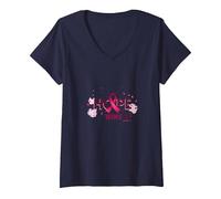 Hope Wins Breast Cancer Awareness Empowerment V-Neck T-Shirt, Women, Navy, M