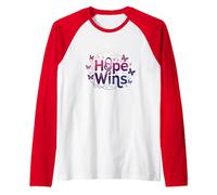 Hope Wins Butterfly Inspiration Cancer Awareness Raglan Baseball Tee, Men, Red/White, S