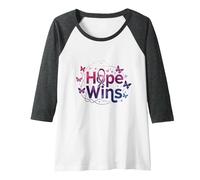 Hope Wins Butterfly Inspiration Cancer Awareness Raglan Baseball Tee, Women, Dark Heather/White, XXL