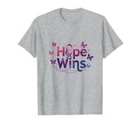 Hope Wins Butterfly Inspiration Cancer Awareness T-Shirt, Men, Heather Grey, 4XL